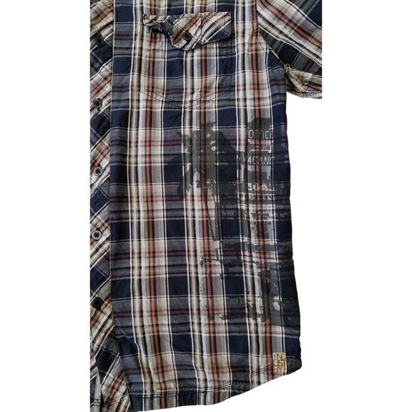 Men's Casual Plaid Button-Down Shirt - Black and Orange - Picture 4 of 10